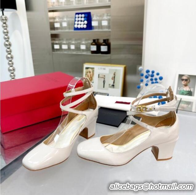 Luxury Valentino Tan-Go Patent Leather Pumps 6cm White 403030