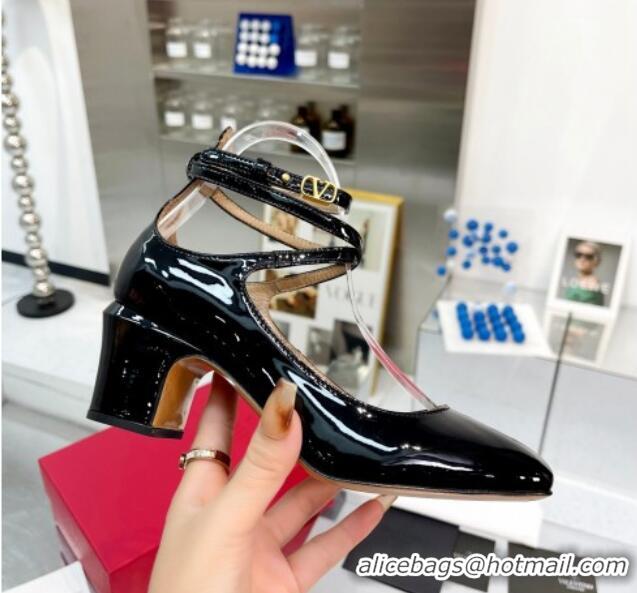 Popular Style Valentino Tan-Go Patent Leather Pumps 6cm Black 403032