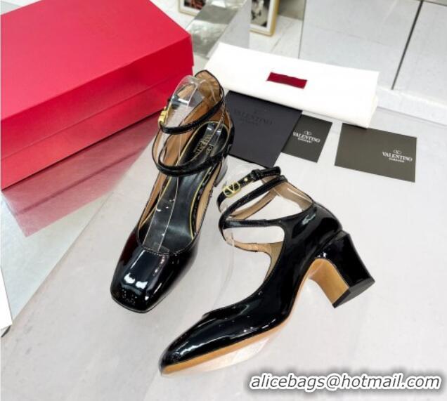 Popular Style Valentino Tan-Go Patent Leather Pumps 6cm Black 403032