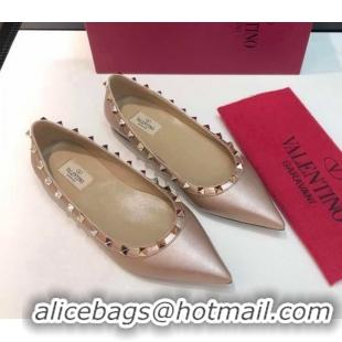 Stylish Valentino Rockstud Metallic Lambskin Flat Ballerinas Pink 403038