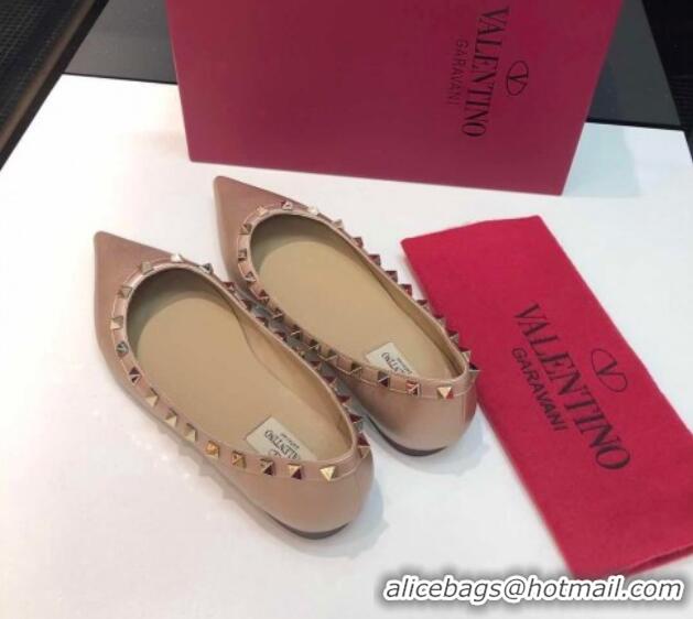 Stylish Valentino Rockstud Metallic Lambskin Flat Ballerinas Pink 403038