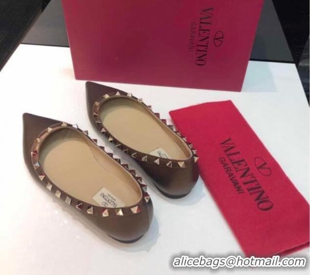 Duplicate Valentino Rockstud Metallic Lambskin Flat Ballerinas Bronze Gold 403039