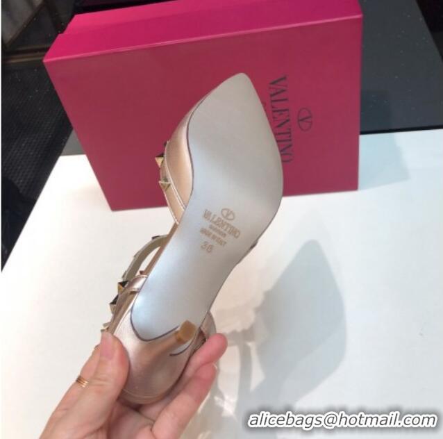 Good Quality Valentino Rockstud Metallic Lambskin Medium Heel Pumps 6.5cm with Three Straps Pink 403040