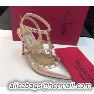 Good Product Valentino Rockstud Metallic Lambskin High Heel Pumps 9.5cm with Double Straps Pink 403042