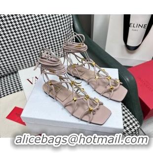 Purchase Valentino Rockstud Net Calfskin Flat Sandals Nude 403044