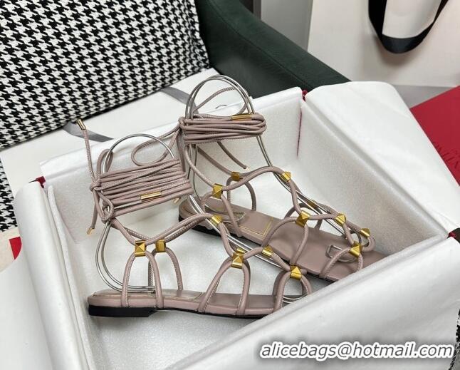 Purchase Valentino Rockstud Net Calfskin Flat Sandals Nude 403044