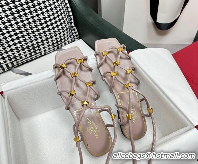 Purchase Valentino Rockstud Net Calfskin Flat Sandals Nude 403044