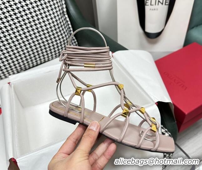 Purchase Valentino Rockstud Net Calfskin Flat Sandals Nude 403044