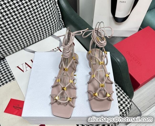 Purchase Valentino Rockstud Net Calfskin Flat Sandals Nude 403044