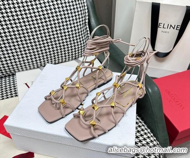 Purchase Valentino Rockstud Net Calfskin Flat Sandals Nude 403044