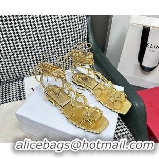 Popular Style Valentino Rockstud Net Calfskin Flat Sandals Gold 403046