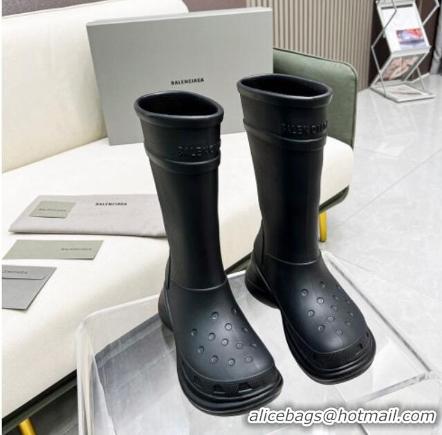 Top Grade Balenciaga Crocs Rubber Rain Boots Black 103102