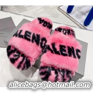 Unique Style Balenciaga Signature Wool Flat Slide Sandals Pink 112642