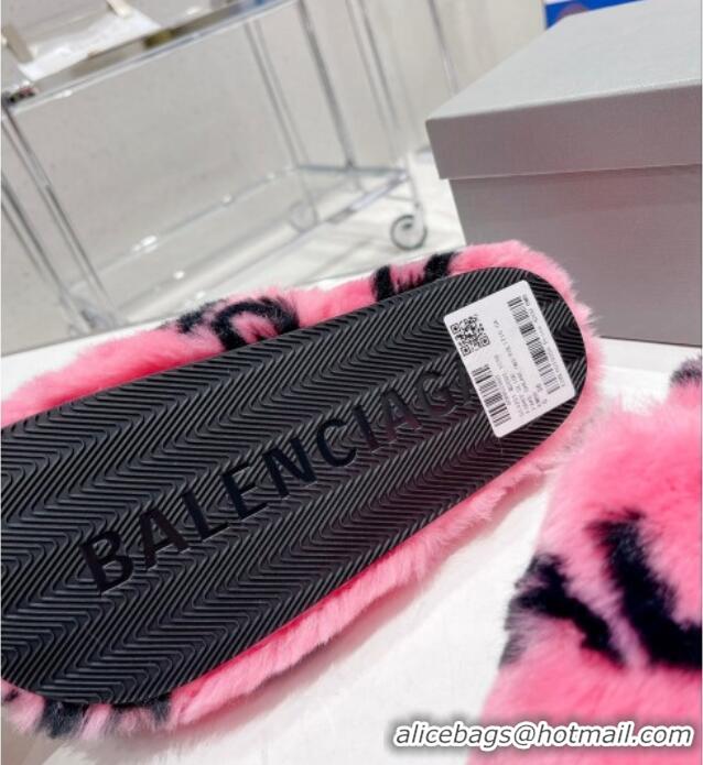 Unique Style Balenciaga Signature Wool Flat Slide Sandals Pink 112642