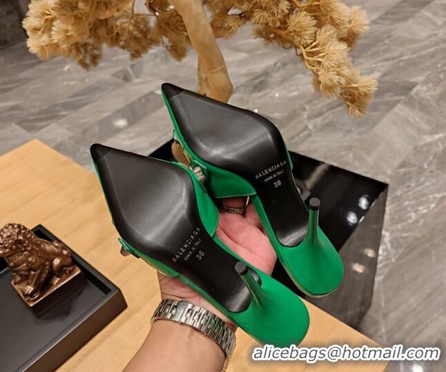 Grade Balenciaga Cagole 9cm Pumps in Oil Leather with Stud Buckle Green/Aged Silver 2113049