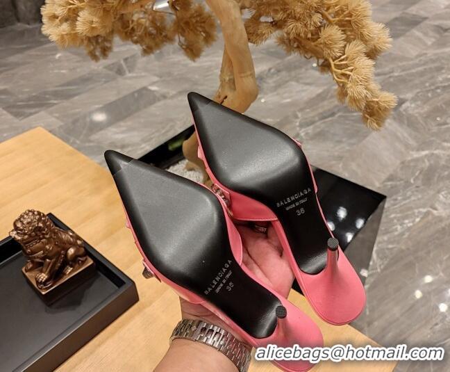 Grade Quality Balenciaga Cagole 9cm Mules in Oil Leather with Stud Buckle Pink/Aged Silver 113052