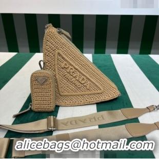 Buy Inexpensive Prada Raffia Triangle Shoulder Bag 1BH190 Tan Brown