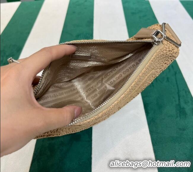 Buy Inexpensive Prada Raffia Triangle Shoulder Bag 1BH190 Tan Brown