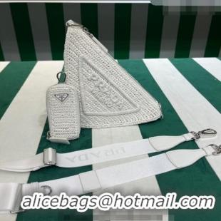 Promotional Prada Raffia Triangle Shoulder Bag 1BH190 White