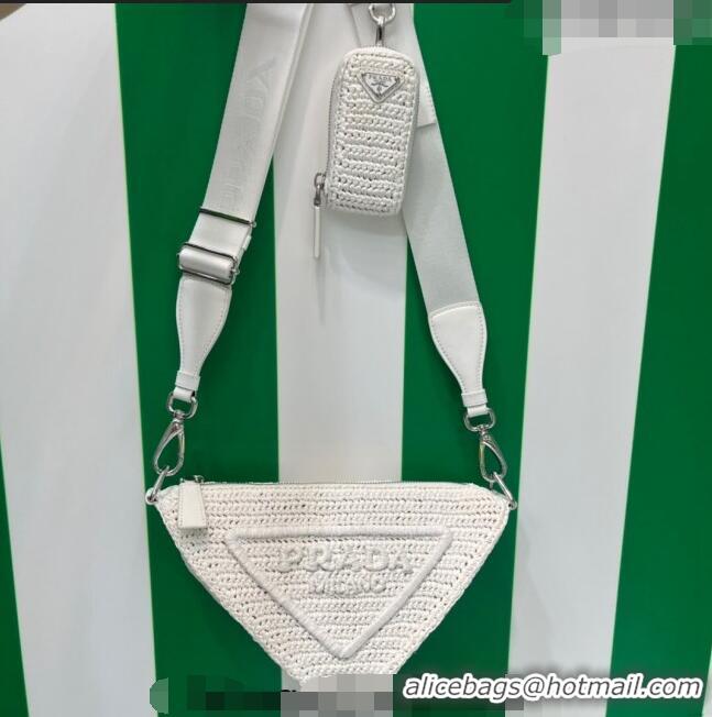 Promotional Prada Raffia Triangle Shoulder Bag 1BH190 White