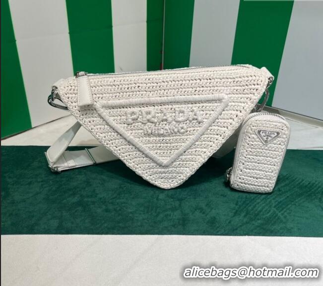 Promotional Prada Raffia Triangle Shoulder Bag 1BH190 White