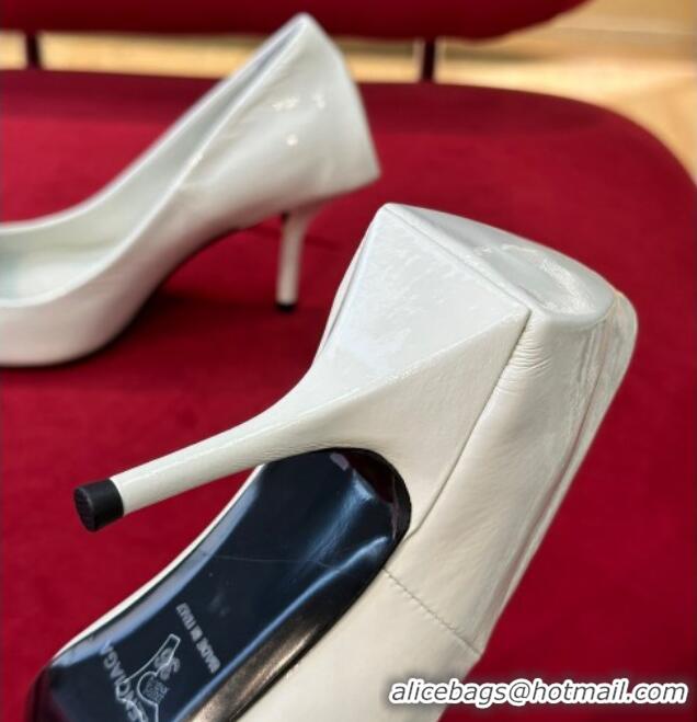 Luxury Balenciaga Patent Calfskin Square Knife BB High Heel Pumps 8cm White 122220