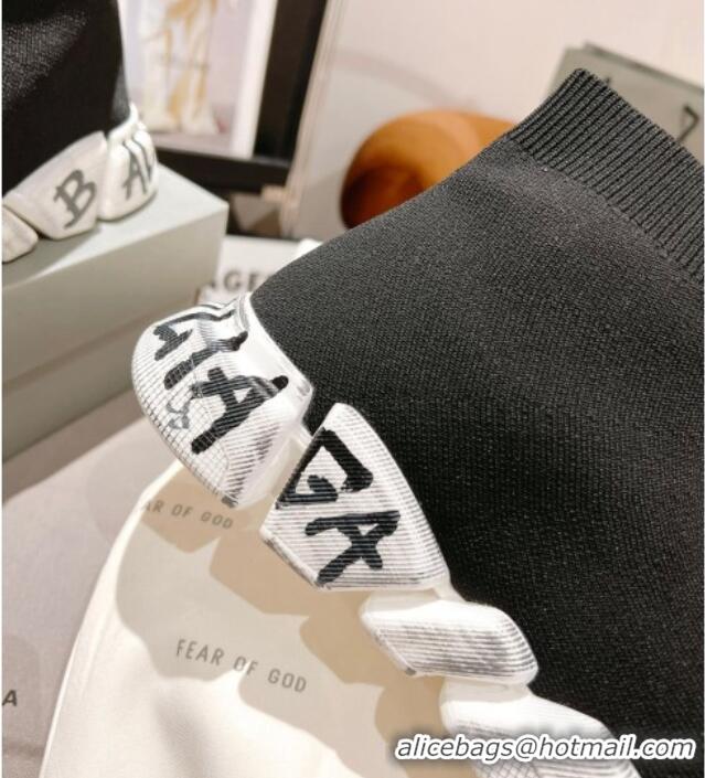 Best Product Balenciaga Speed 2.0 Graffiti Knit Sneakers Black/White 122222