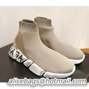 Stylish Balenciaga Speed 2.0 Graffiti Knit Sneakers Beige/White 122224