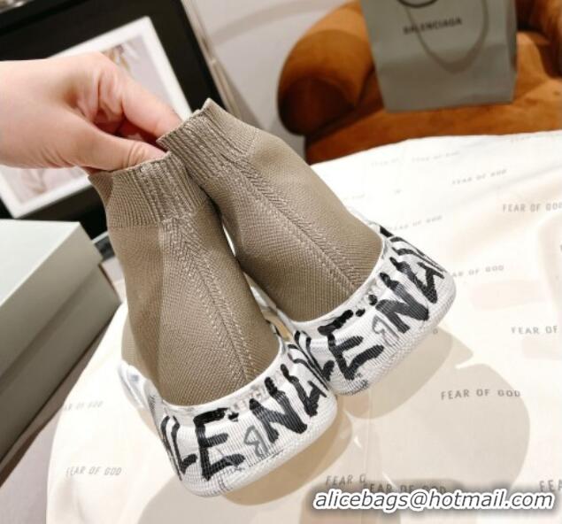 Stylish Balenciaga Speed 2.0 Graffiti Knit Sneakers Beige/White 122224