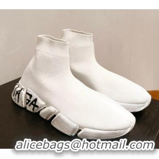 Unique Style Balenciaga Speed 2.0 Graffiti Knit Sneakers White 122225