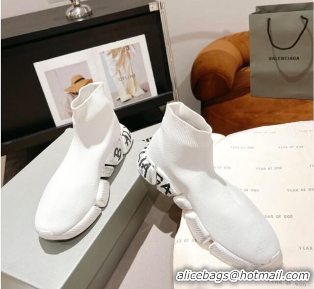 Unique Style Balenciaga Speed 2.0 Graffiti Knit Sneakers White 122225