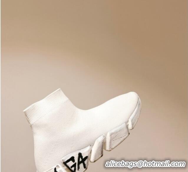 Unique Style Balenciaga Speed 2.0 Graffiti Knit Sneakers White 122225