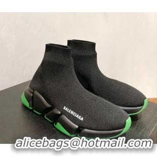 Sumptuous Balenciaga Speed 2.0 Graffiti Knit Sneakers Black/Green 122226