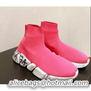 Good Quality Balenciaga Speed 2.0 Graffiti Knit Sneakers Pink/White 122227