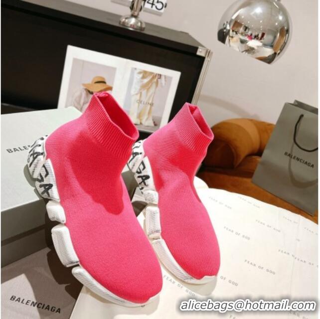 Good Quality Balenciaga Speed 2.0 Graffiti Knit Sneakers Pink/White 122227