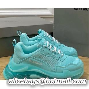 Charming Balenciaga Triple S Clear Sole Trainers Turquoise Blue 122229