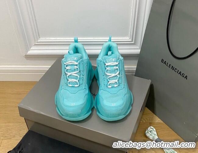 Charming Balenciaga Triple S Clear Sole Trainers Turquoise Blue 122229