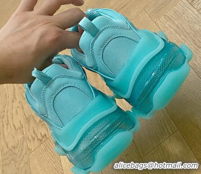 Charming Balenciaga Triple S Clear Sole Trainers Turquoise Blue 122229