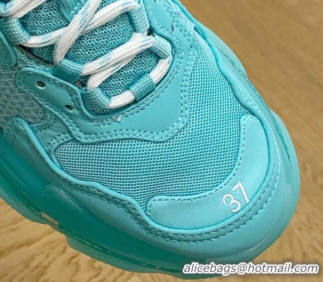 Charming Balenciaga Triple S Clear Sole Trainers Turquoise Blue 122229