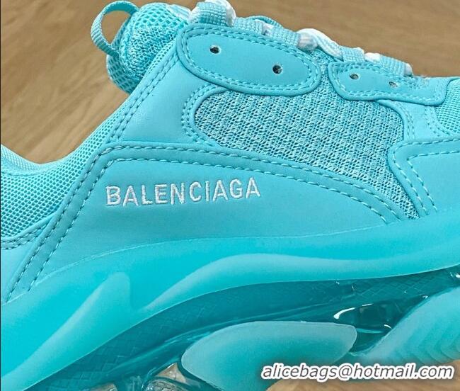 Charming Balenciaga Triple S Clear Sole Trainers Turquoise Blue 122229