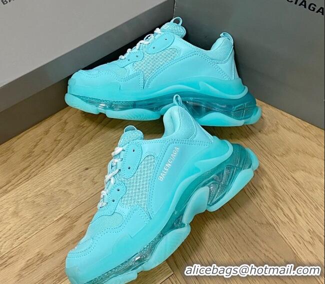 Charming Balenciaga Triple S Clear Sole Trainers Turquoise Blue 122229