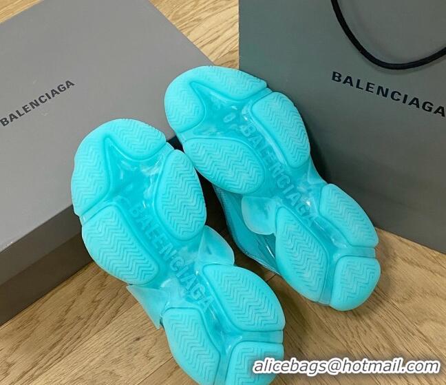 Charming Balenciaga Triple S Clear Sole Trainers Turquoise Blue 122229