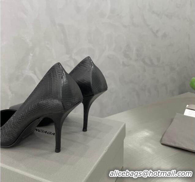 Popular Style Balenciaga Square Knife Pumps 8.5cm in Embossed Leather Black 122601