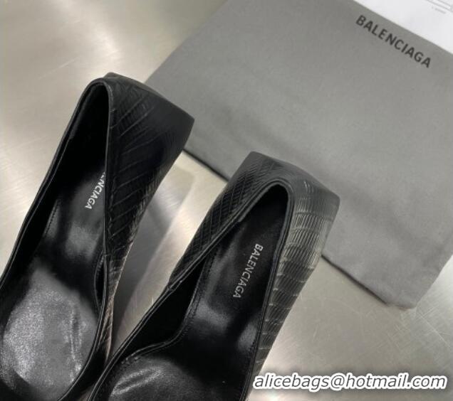 Popular Style Balenciaga Square Knife Pumps 8.5cm in Embossed Leather Black 122601