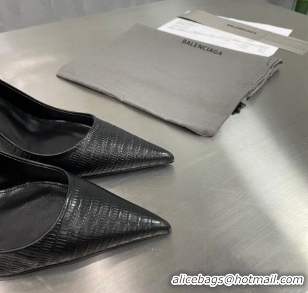 Popular Style Balenciaga Square Knife Pumps 8.5cm in Embossed Leather Black 122601