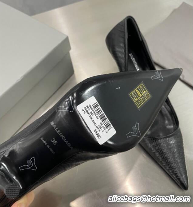 Popular Style Balenciaga Square Knife Pumps 8.5cm in Embossed Leather Black 122601