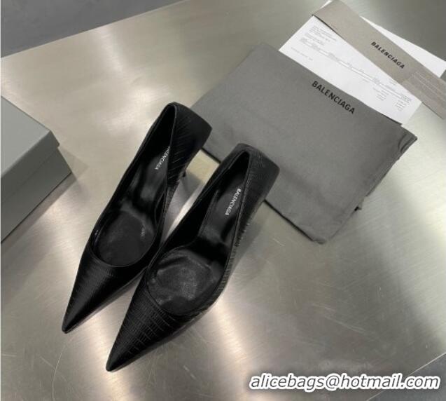 Popular Style Balenciaga Square Knife Pumps 8.5cm in Embossed Leather Black 122601