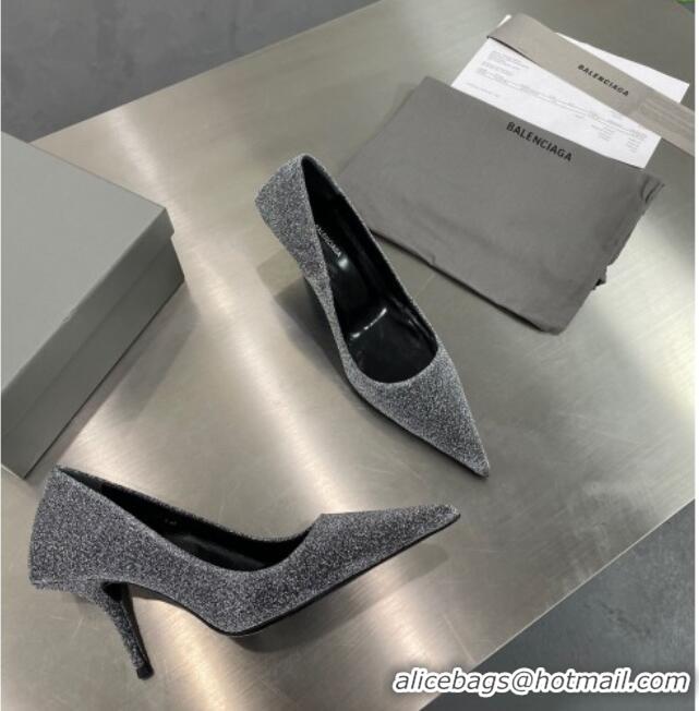 Best Price Balenciaga Square Knife Glitter Pumps 8.5cm Silver 122602