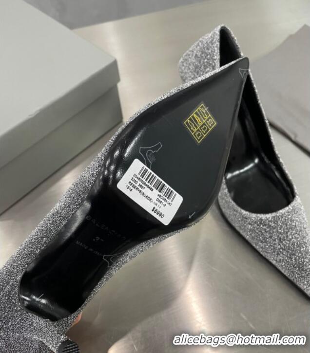 Best Price Balenciaga Square Knife Glitter Pumps 8.5cm Silver 122602