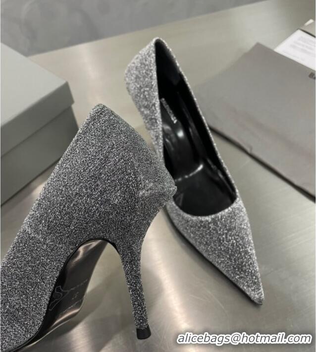 Best Price Balenciaga Square Knife Glitter Pumps 8.5cm Silver 122602